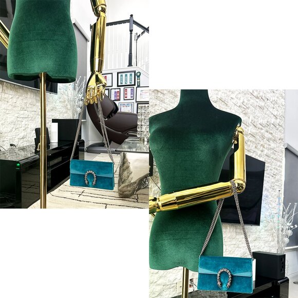GUCCI Velvet Super Mini Dionysus Shoulder Bag Peacock Blue - Picture 15 of 15